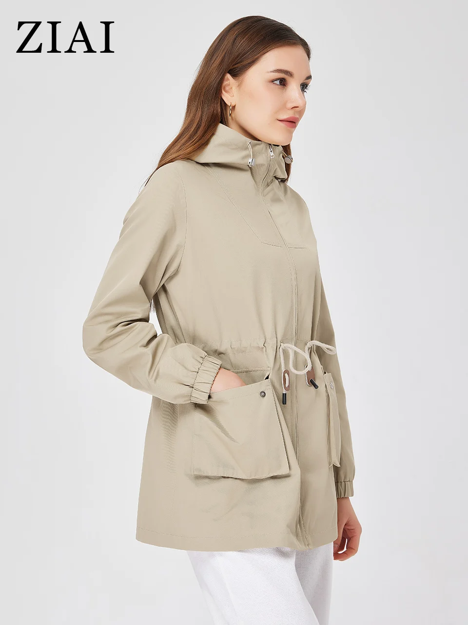 

ZIAI 2023 Women's spring jacket Mid-long Zipper belt High quality Fashion women jacket windproof Women's trench coat ZS-30016