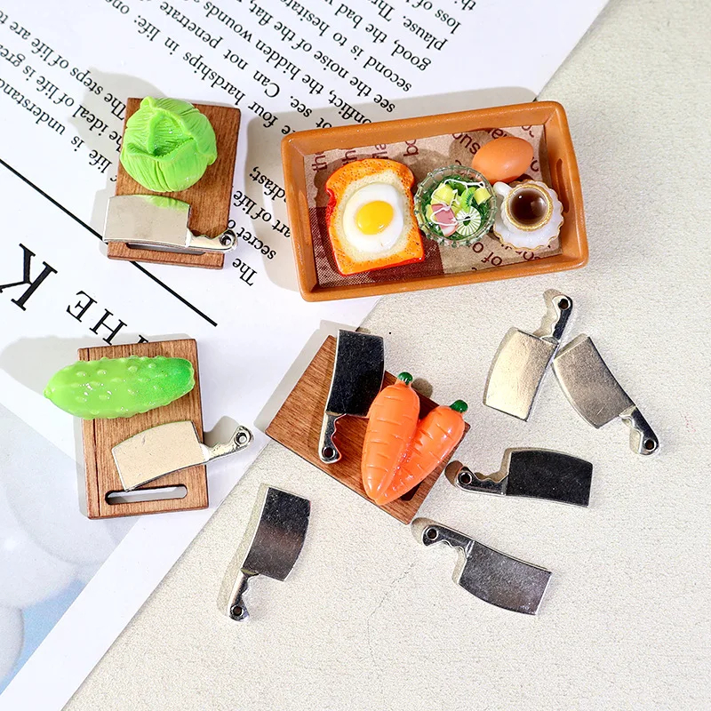Best  Simulation Miniature Vegetable Cutting Board Knife Model OrnamentdiyMini Egg Bread Salad Scene Accessories