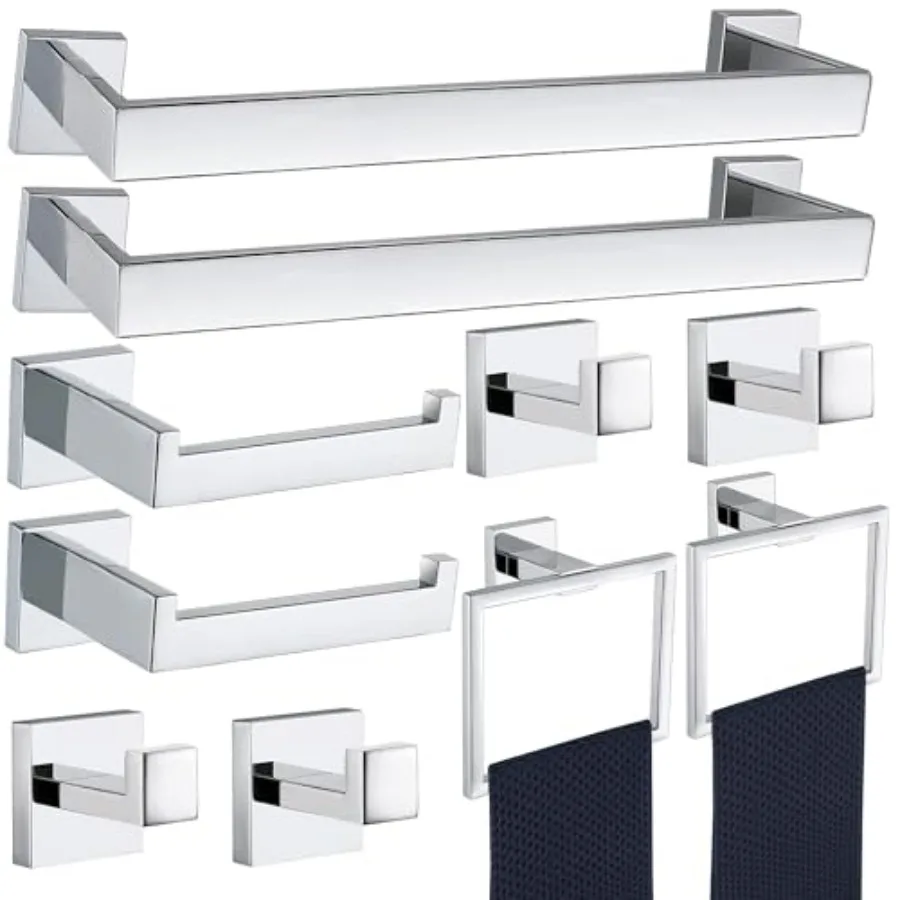 

10 штук аксессуаров для ванной комнаты: полированная хромированная вешалка для полотенец из нержавеющей стали SUS304, квадратная, усиленная, настенная.