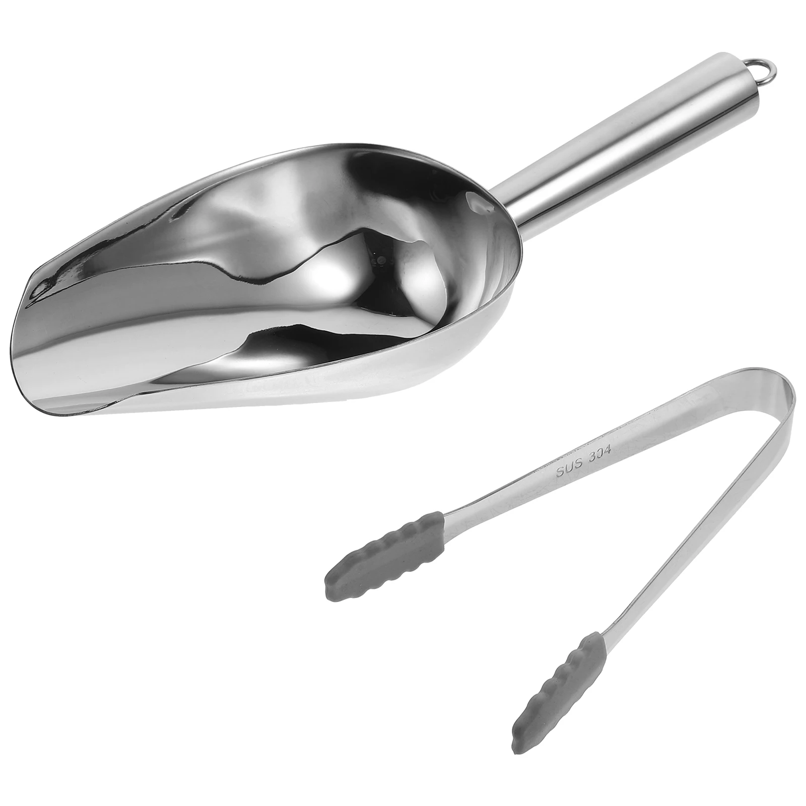 

1 Set Of Stainless Steel Shovel With Silicone Handle Anti-Skid Kitchen Tool For Ice Cubes Food Serving Bar Restaurant Use Ice