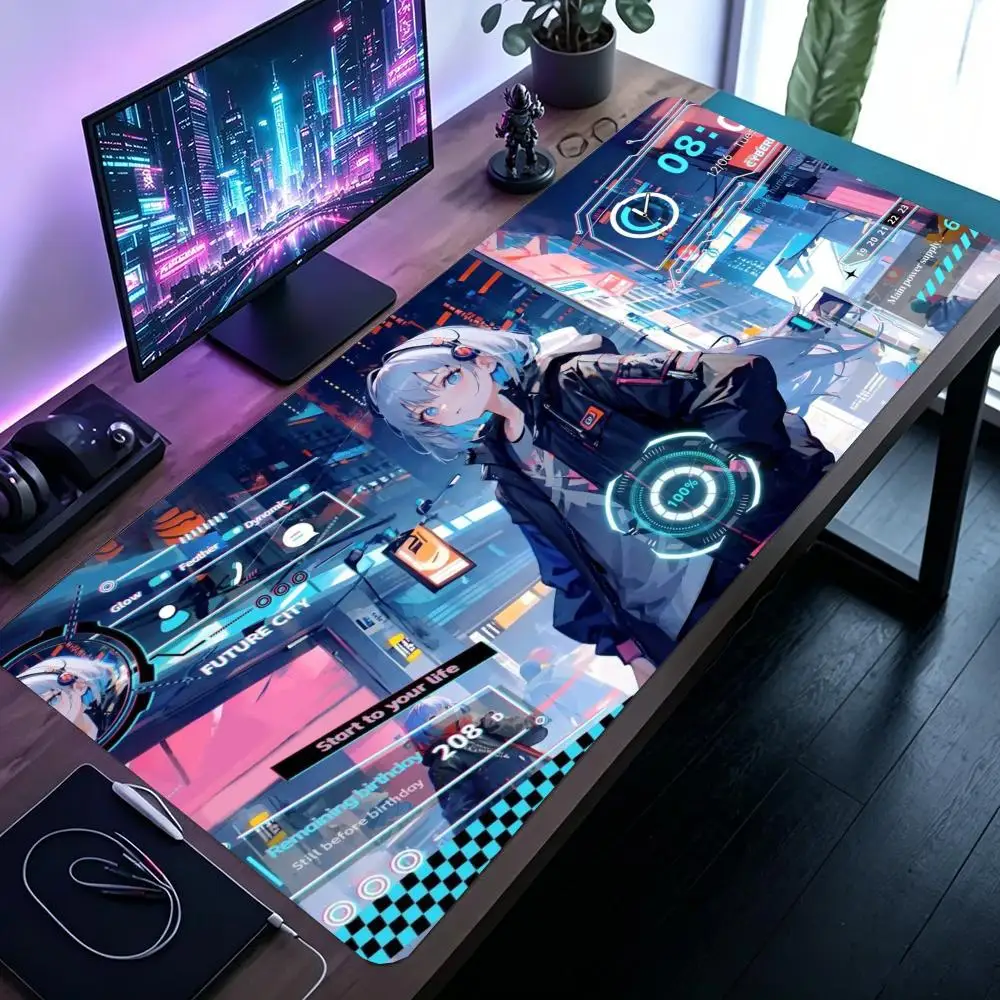 Tech Desk Anime Girl Table Mat Mouse Pads Blends Sci‑fi And Aesthetic Charm For Laptop Bedroom Learning Gaming Desktop Corners