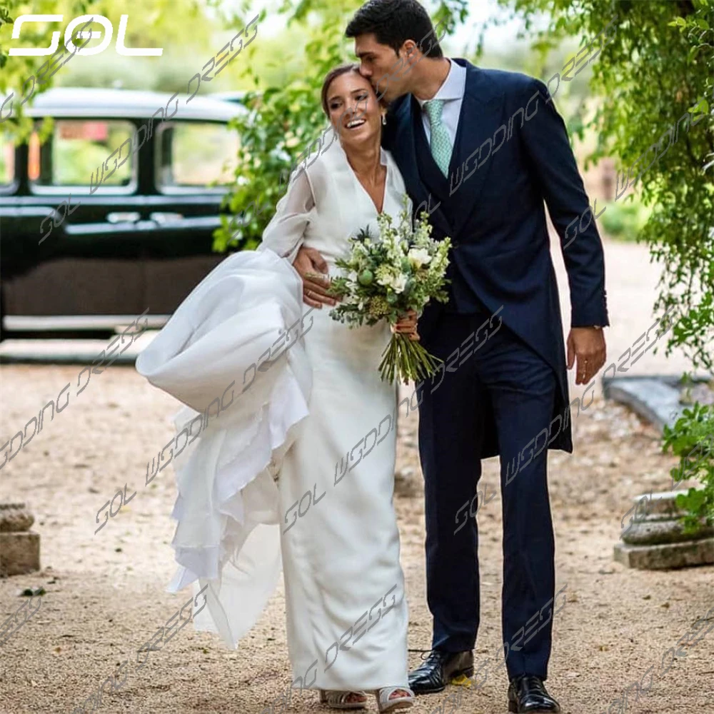 Vestido De Novia largo De tul con escote en V, traje De Novia con Espalda descubierta, corte sirena, estilo bohemio