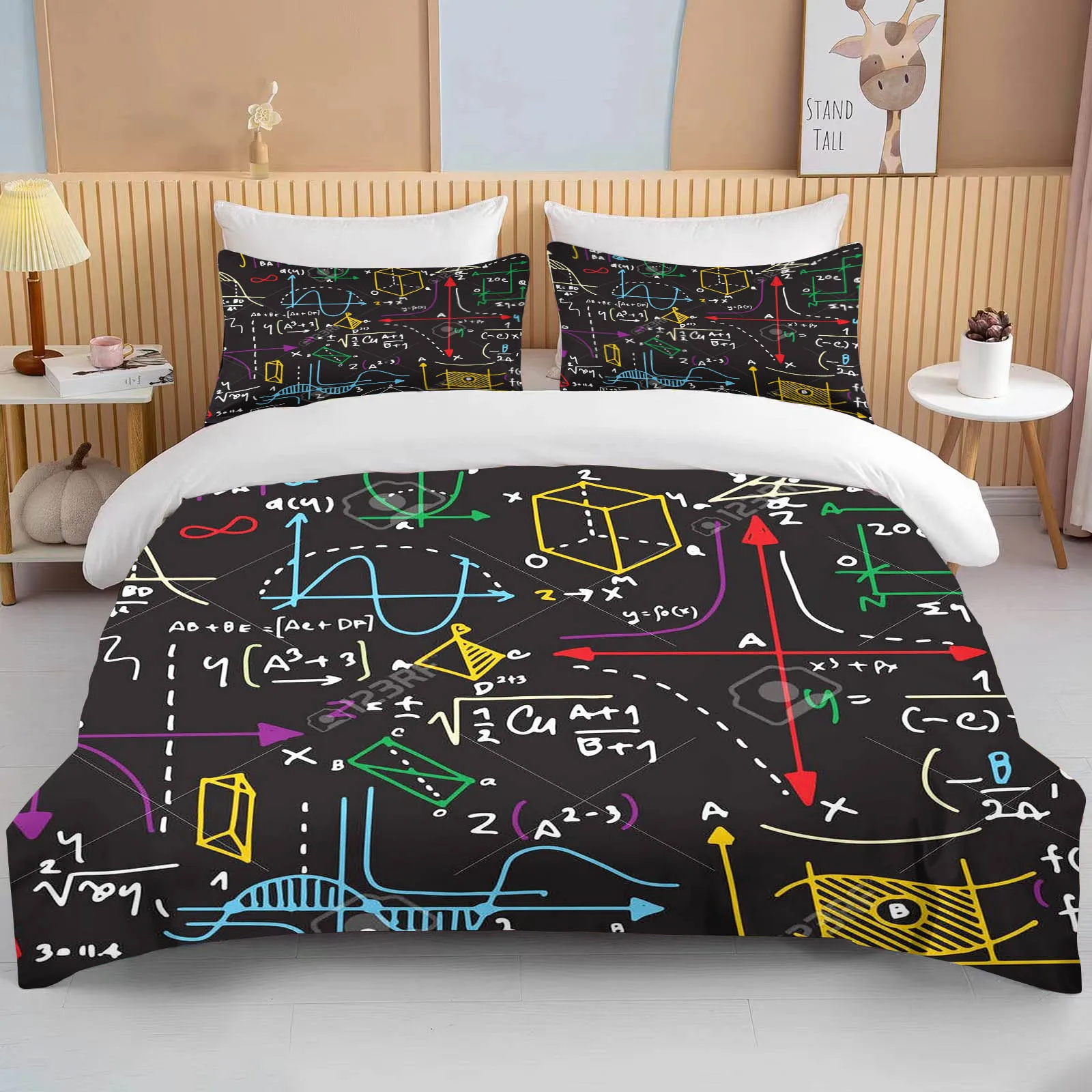 Mathematical Calculation Formula Bedding Set For Adults Bed Linen Design Bedclothes Luxury Home Textiles Black White Duvet Cover