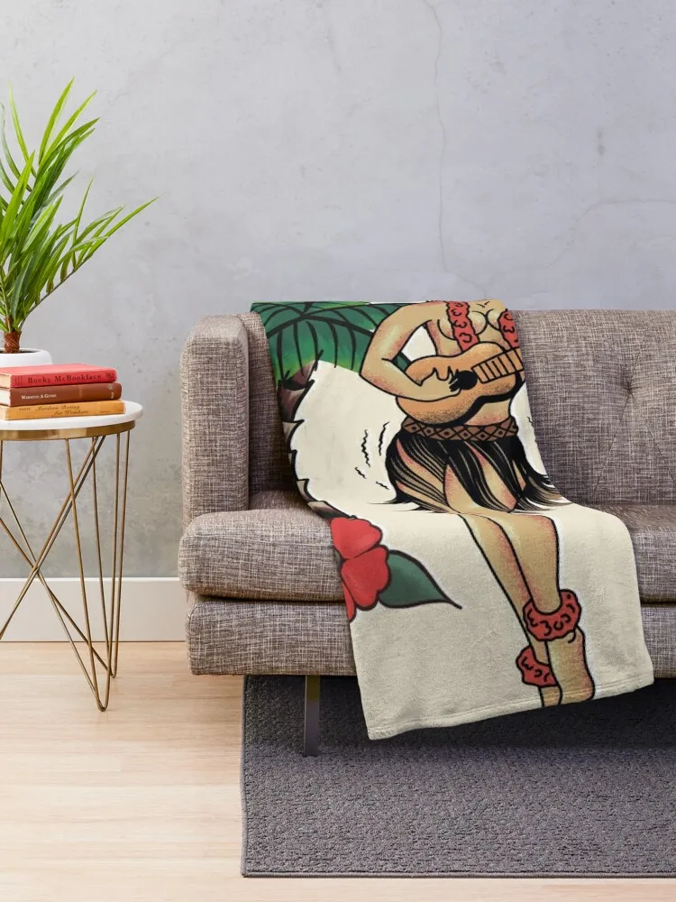 Jerry Style Traditional Aloha Hula Pinup Girl In Hawaii Throw Blanket Bed Fashionable Single Hairys fluffy Softest Blankets