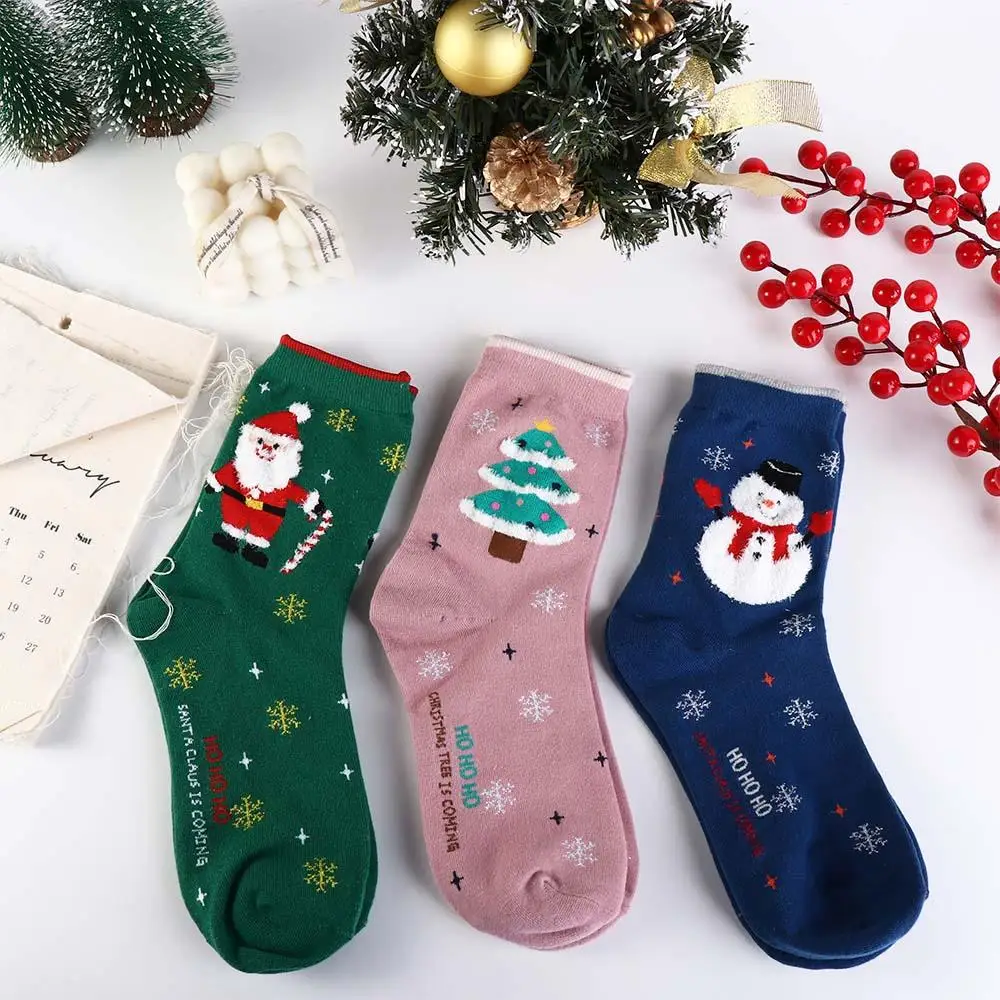 Sweet Cotton Christmas Socks Gingerbread Man Snowman Cartoon Hosiery Santa Claus Korean Style Mid-Tube Socks Women