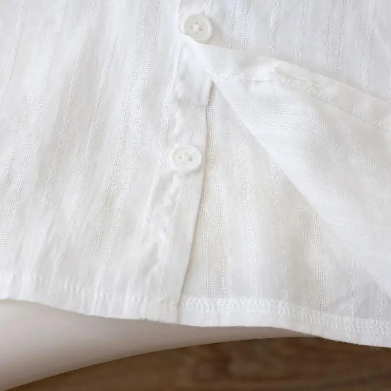 E-BAIHUI Doll Collar Shirts Children\'s White Cuffed Heart Embroidered ShirtSpring/Summer Solid Color Long Sleeved Fashion Top