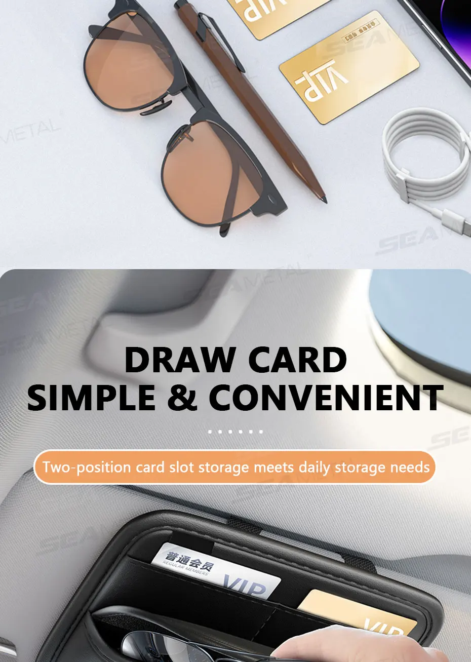 SEAMETAL Auto Sonnenschirm Gläser Tasche Pu Leder Auto Sonnenblende Karte Organizer Tragen-beständig Sonnenbrille Lagerung Tasche Zubehör – Detail 3