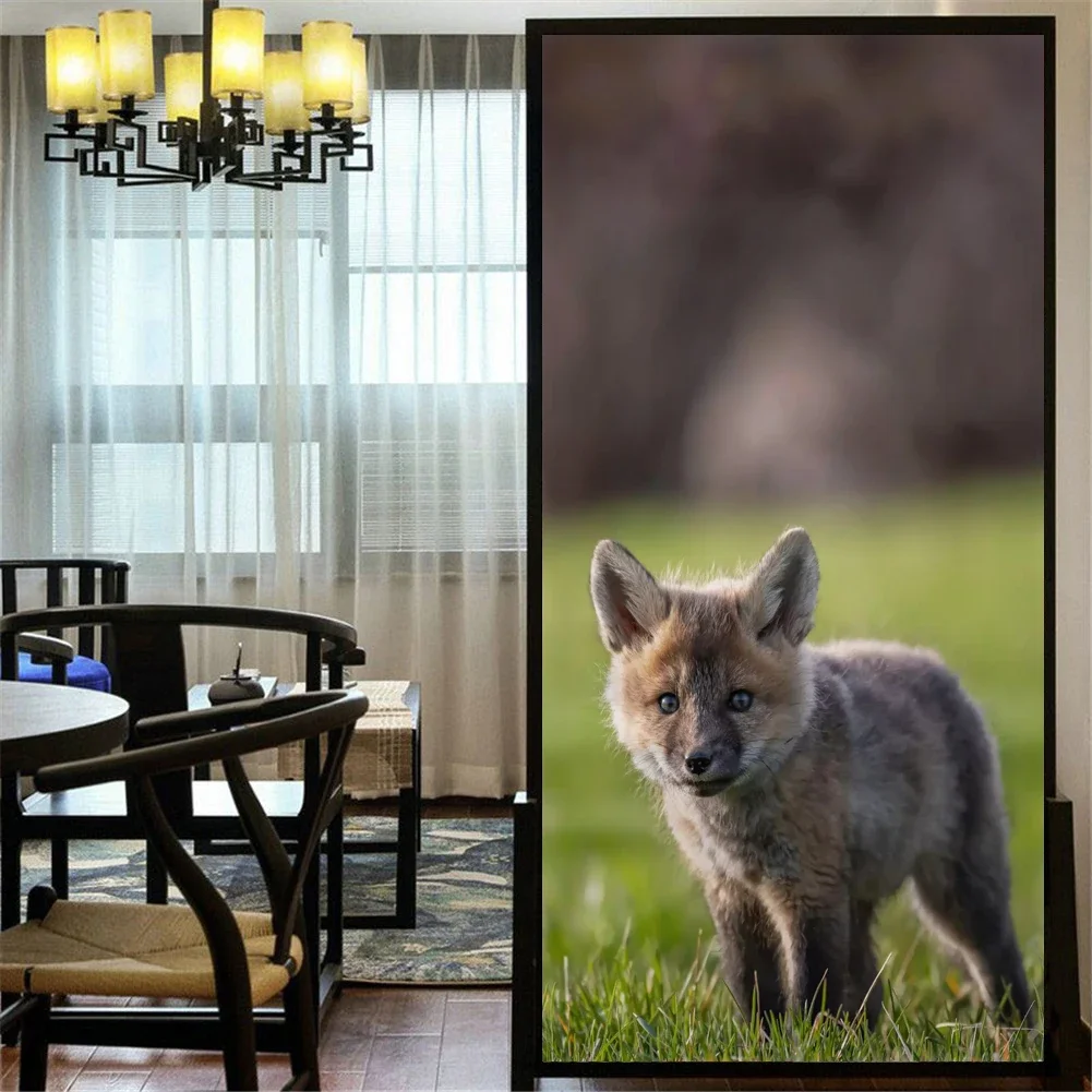 No Glue Static Cling Privacy Windows Film Translucence Decorative  Cute Fox Stained  Glass Window Stickers  Window Tint 32