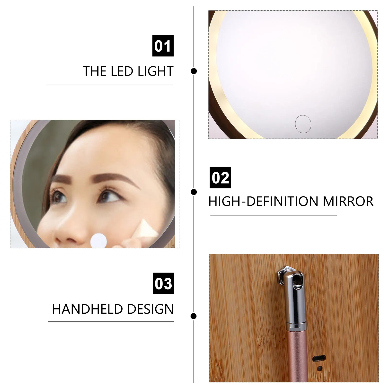 

Bathroom Mirror Tabletop Makeup with Led Dressing Lighted Wooden Desktop Elegant Style