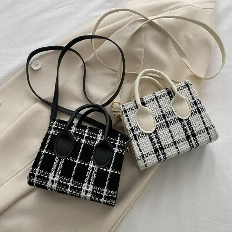 Women Mini Handbag Lattice Fashion Check Pattern Simple Shoulder Bag Crossbody Messanger Lightweight Simple Elegant Tote Bags