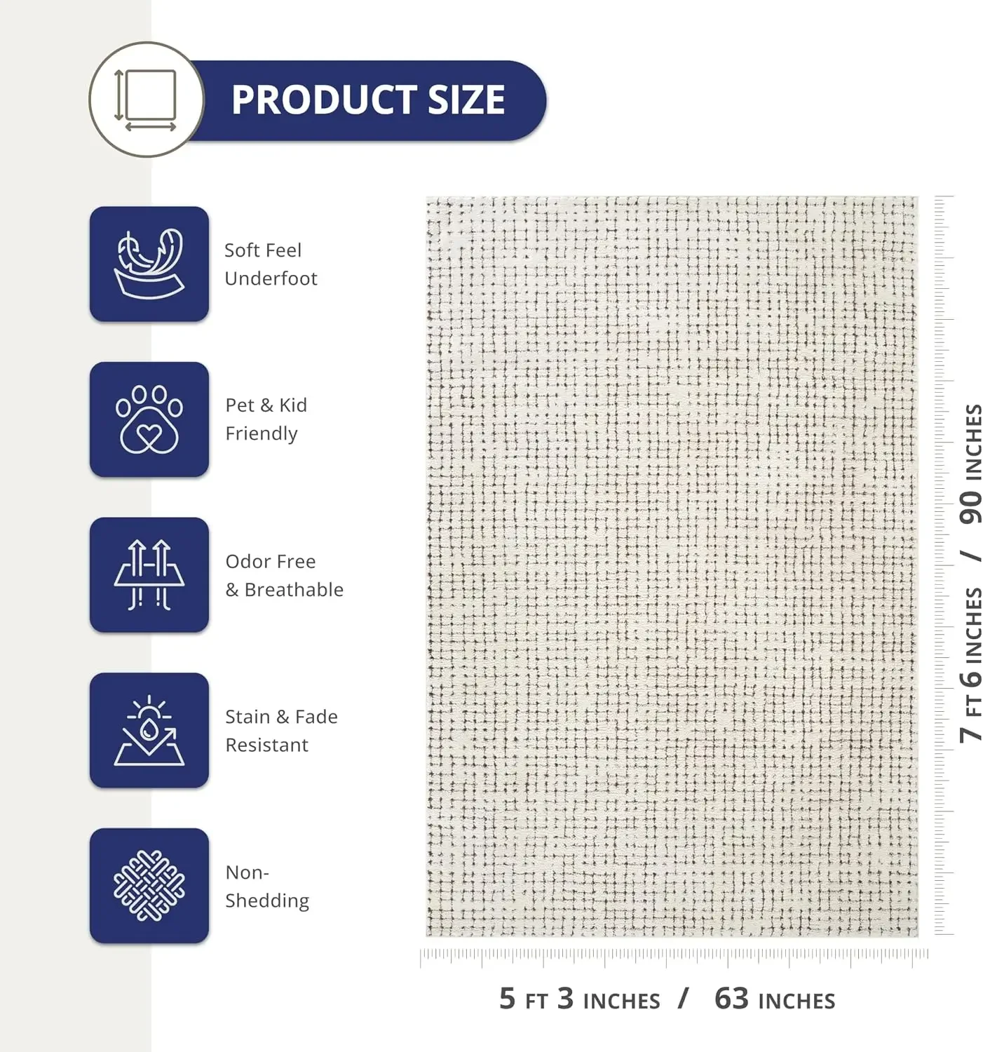 5'3' X 7'6' Area Rug with Crosshatch Pattern – Non-Shedding, Easy to Clean, Pet & Child Friendly for Living Room, Bedroom, Office