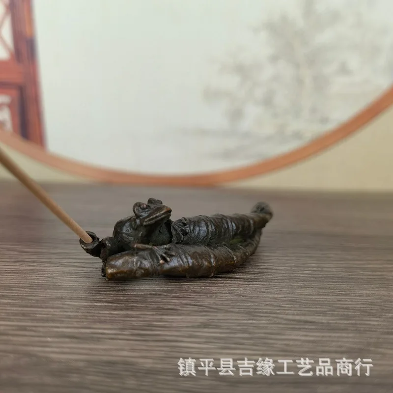 Lotus Leaf Frog Incense Holder Antique Miscellaneous Collectibles Vintage Alloy Crafts Home Decoration Ornament