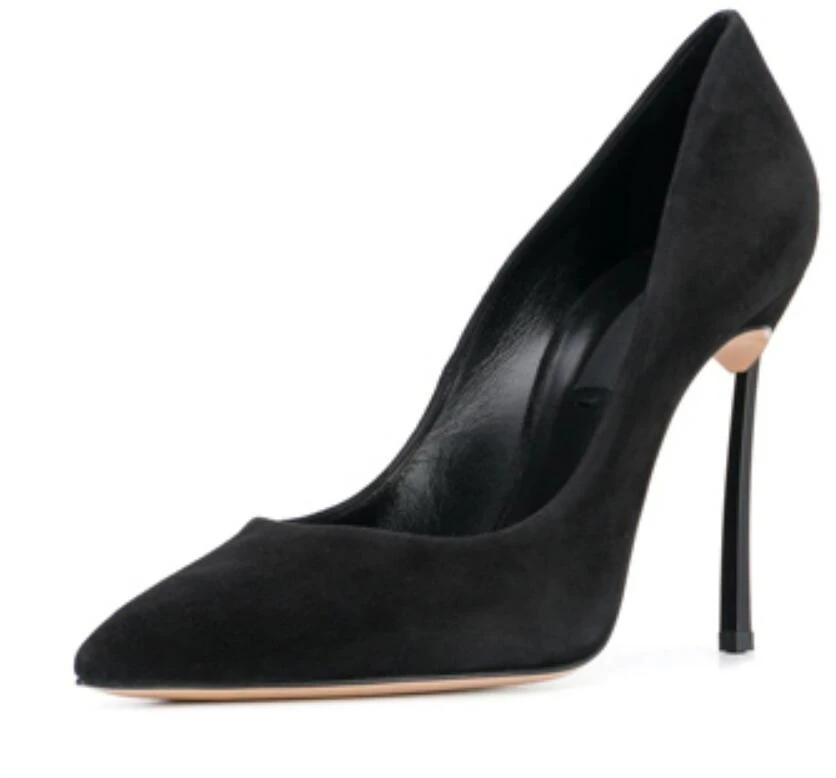 Women Pointed Toe Blade Pumps Metal High Heels Burgundy Blue Suede Stiletto Court Heeled 10cm Pumps Slip-on Office Lady Shoes