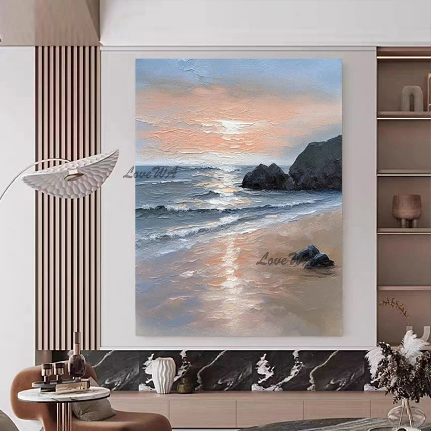 

Abstract Sea Wave Oil Painting Without Framed Wall Beach Scenery Picture Art Sunset Handmade Drawing Canvas Dropshipping Artwork