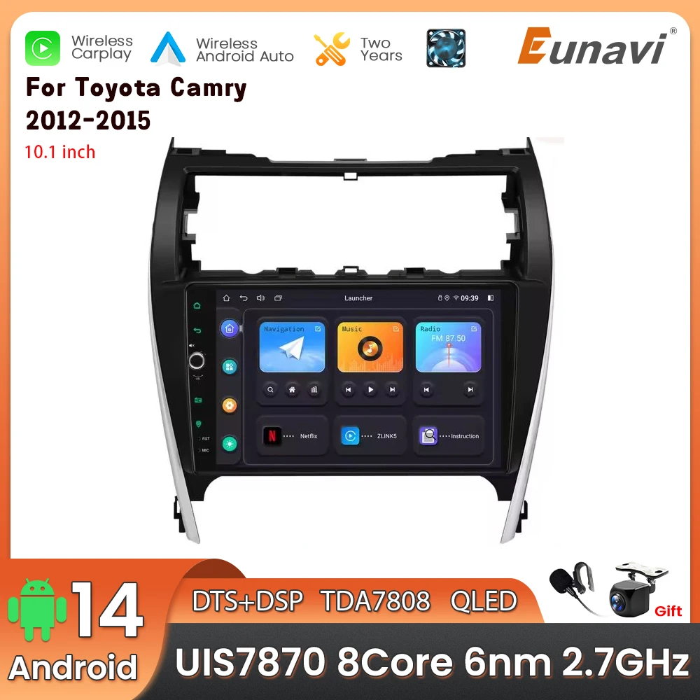 Android 14 2 Din Car Multimedia Player For Toyota Camry 2012-2015 Head Unit Stereo GPS Navigation BT WIFI