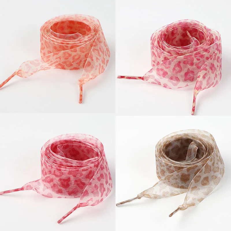 Color Flat Shoelaces Printing Leopard Yarn Shoe Laces 2.5CM Width 80CM/100CM/120CM Length Transparent Shoelace for Women Girl