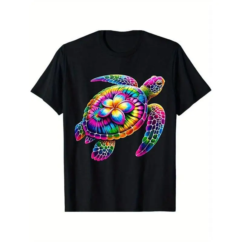 

Rainbow Sea Turtle Graphic T-Shirt Women's Colorful Hawaiian Aesthetic Summer Ocean Lover Tees Vacation Beach Top