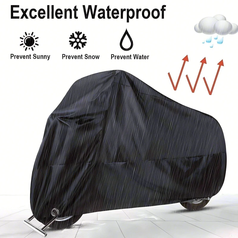 

Black Motorcycle Cover Waterproof 190T Polyester Electric Car Cover for Rainy Season Universal Fit Motorcycle Coat
