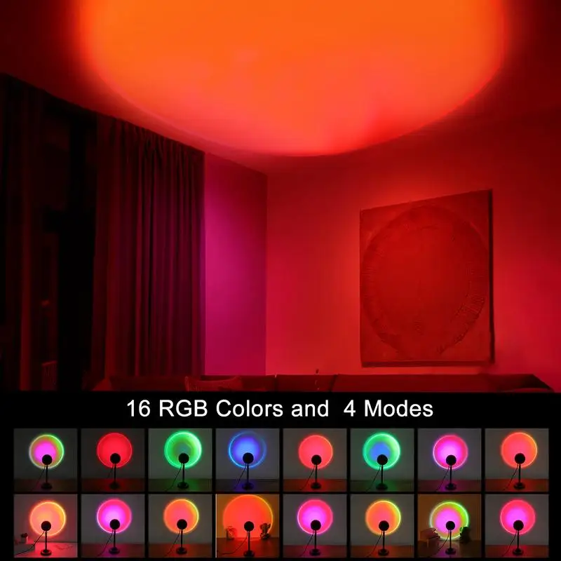Fall Sunset Lamp Projector Light 180° Adjustable Sunset Mood Lamp, 4 Modes, Remote Control RGB Ambient Night Light for Bedroom,