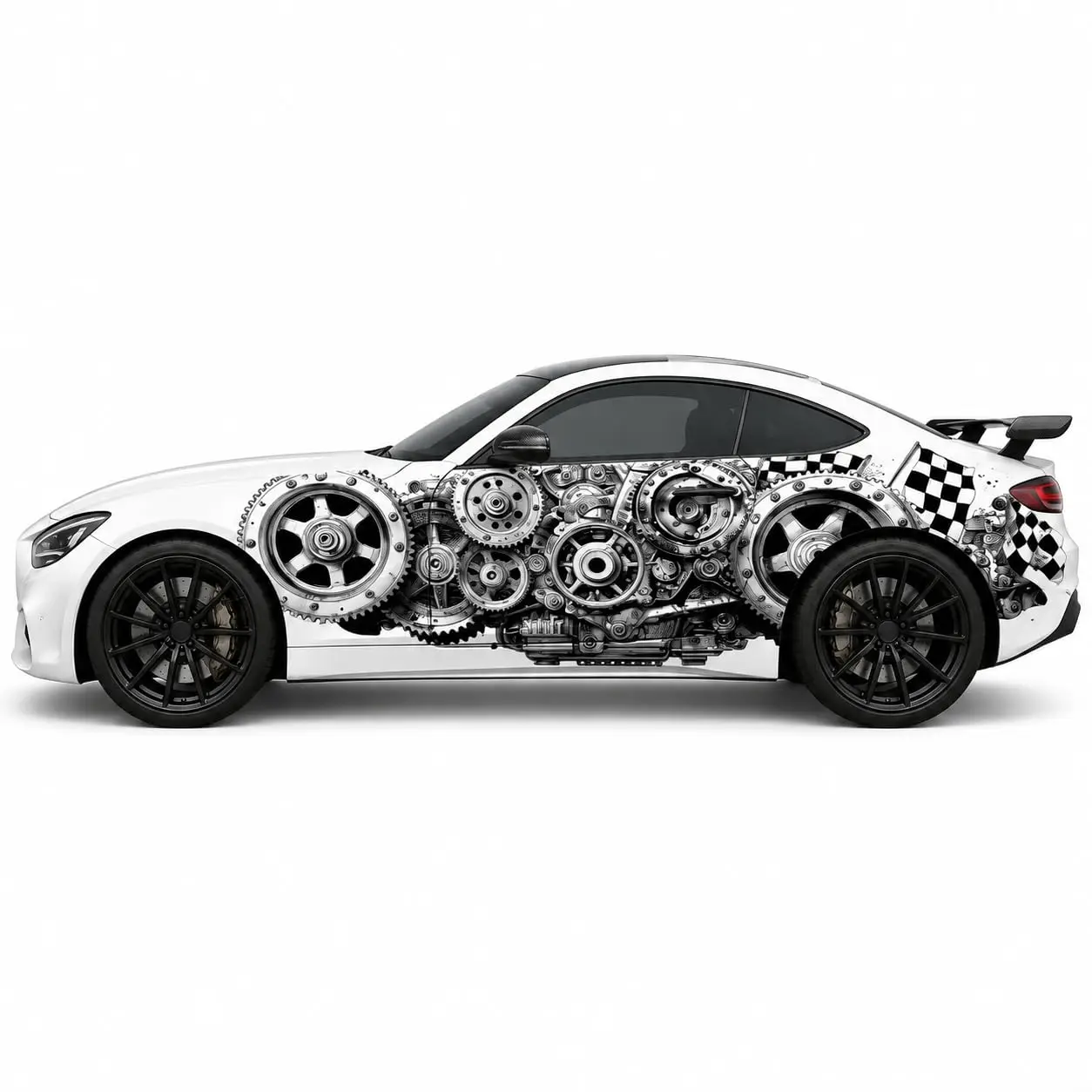 Steampunk Gears & Checkered Flag Car Side Vinyl Wrap Decal