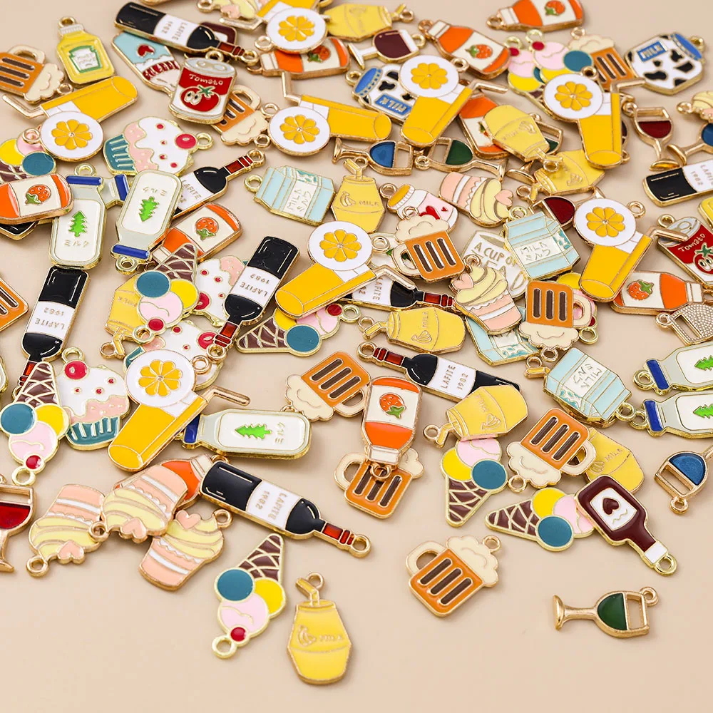 Leslie 10 Stück Emaille süße Essen Trinken Eis Kuchen Saft Cola Charms Anhänger für Halsketten DIY Schmuckherstellung Zubehör – Detail 5