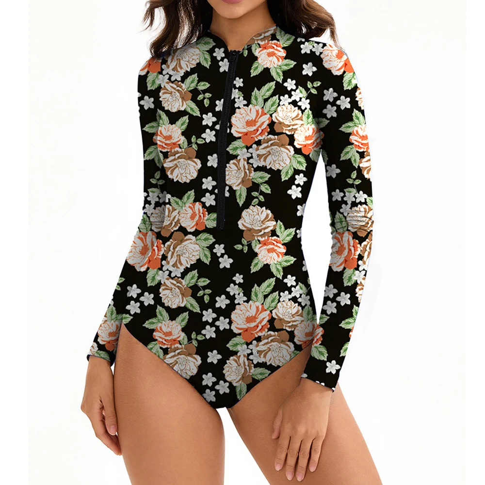 

Women Rash Guard Long Sleeve One Piece Swimsuit Surfing Bathing Suit UPF 50 Front Zip Surf Wetsuit
