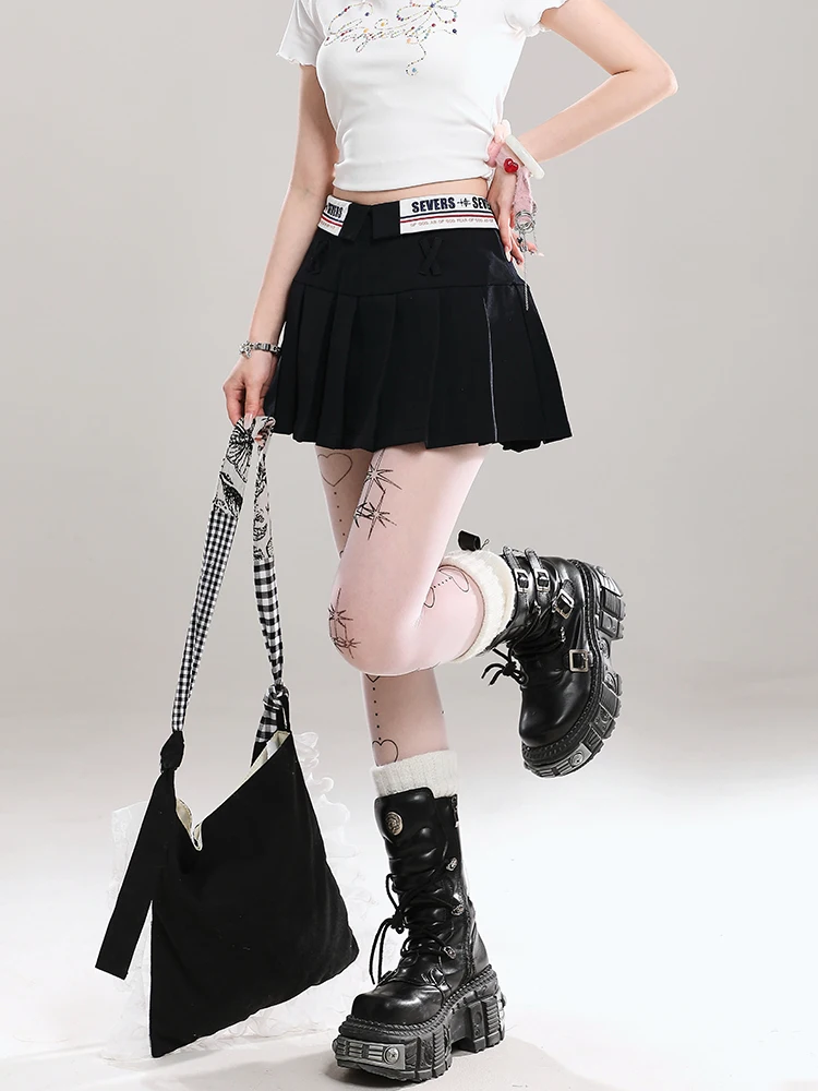 

American College Sle A-Line Skirt Women's High Waist Unique Design Summer New JK Pleated ort Skirt Faionable Butte...