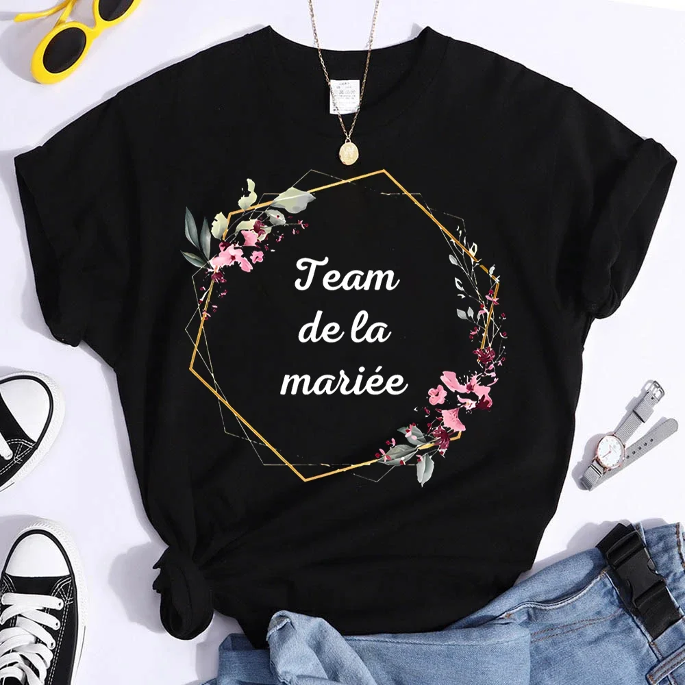 Team De La Mariee T Shirt Women Team Bride Bachelorette Party Shower Hen Party Bridesmaid T-Shirt Girls Wedding Female Tops Tees