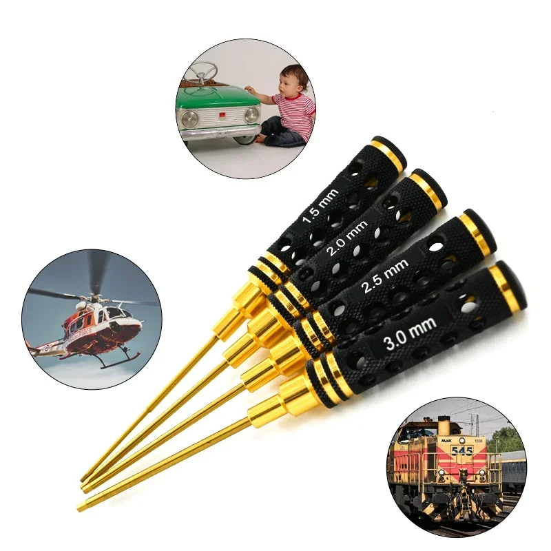 

4pcs/set Titanium Plating 1.5/2/2.5/3mm Hexagon Screwdriver Screw Driver Tool Kit For Rc Model Car Boat Airplane