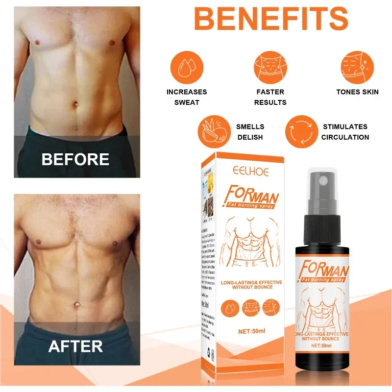 Spray Muscular Abdominal Masculino, Spray Queimador de Gordura, Colete Emagrecedor, Linha Fitness, Shaping, Perda de Peso, Creme Firmador, Cuidado Corporal