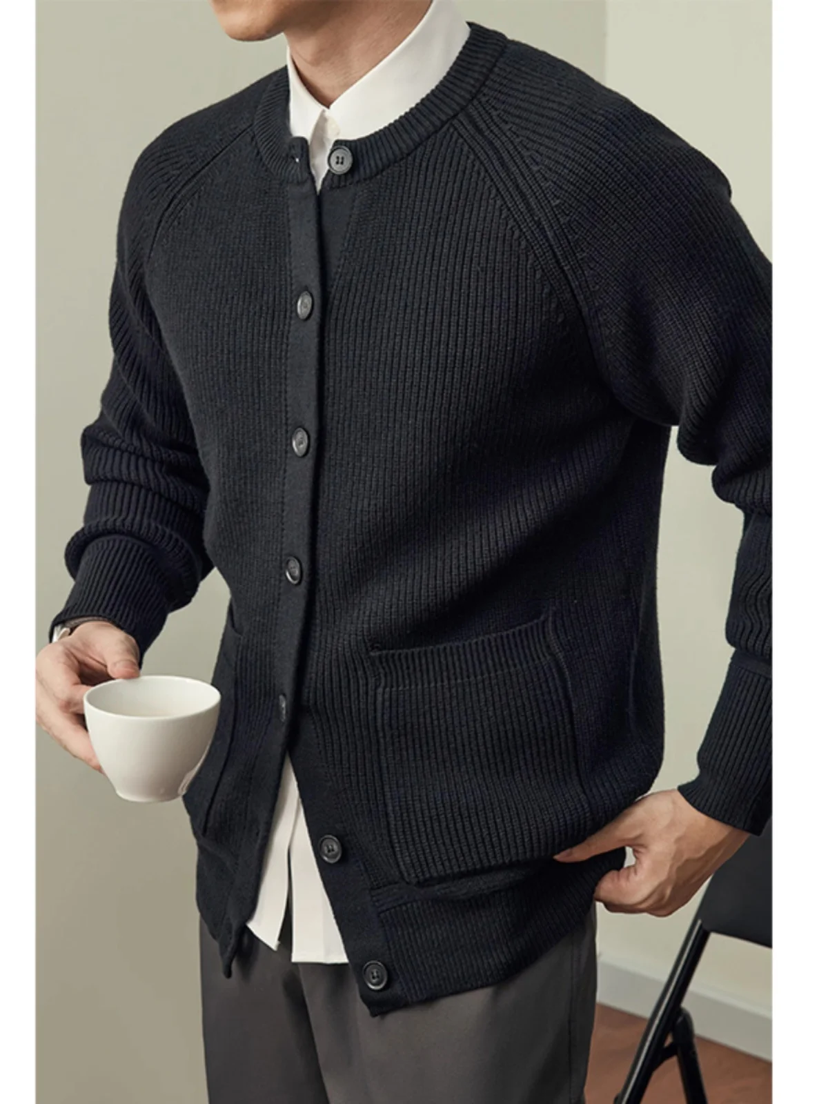 

American Sle Knitted Cardigan Long Sve Stand Collar Casual Busin Autumn Winter Retro Sweater for Men Faionable Urba...