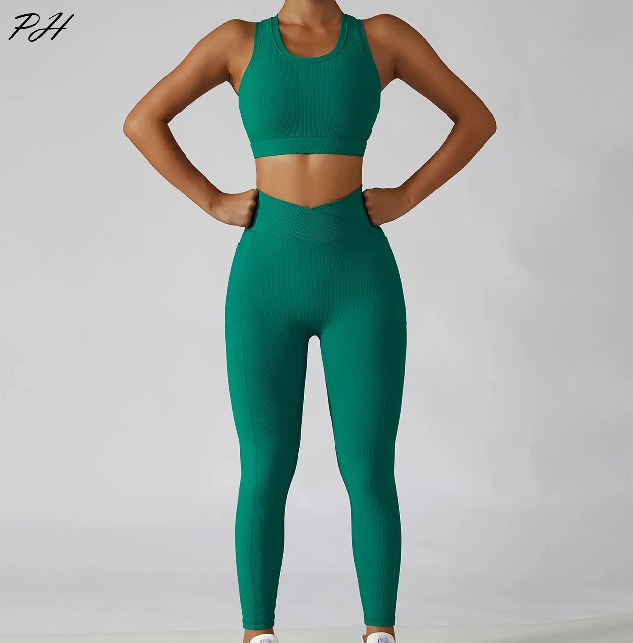 2 Pcs Seamless Women Tracksuit Yoga Set Ribbed Running Workout Sportswear Gym Clothes Fitness Bra High Waist Leggings Sport Suit