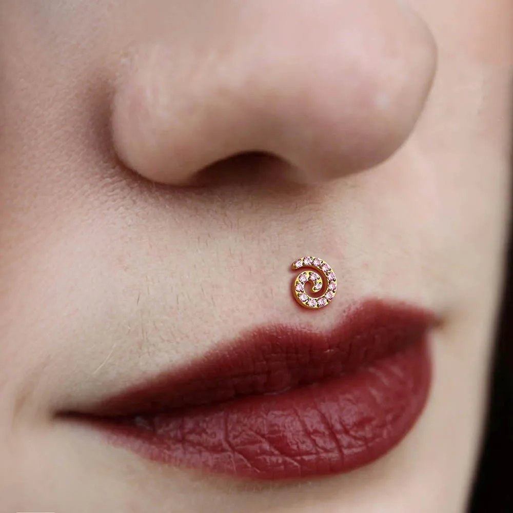 Twolobes 1PC ASTM F136 Titanium CZ Swirl Flat Back Stud 18G 16G Threaded Cartilage Conch Medusa Piercing Women Body Jewelry