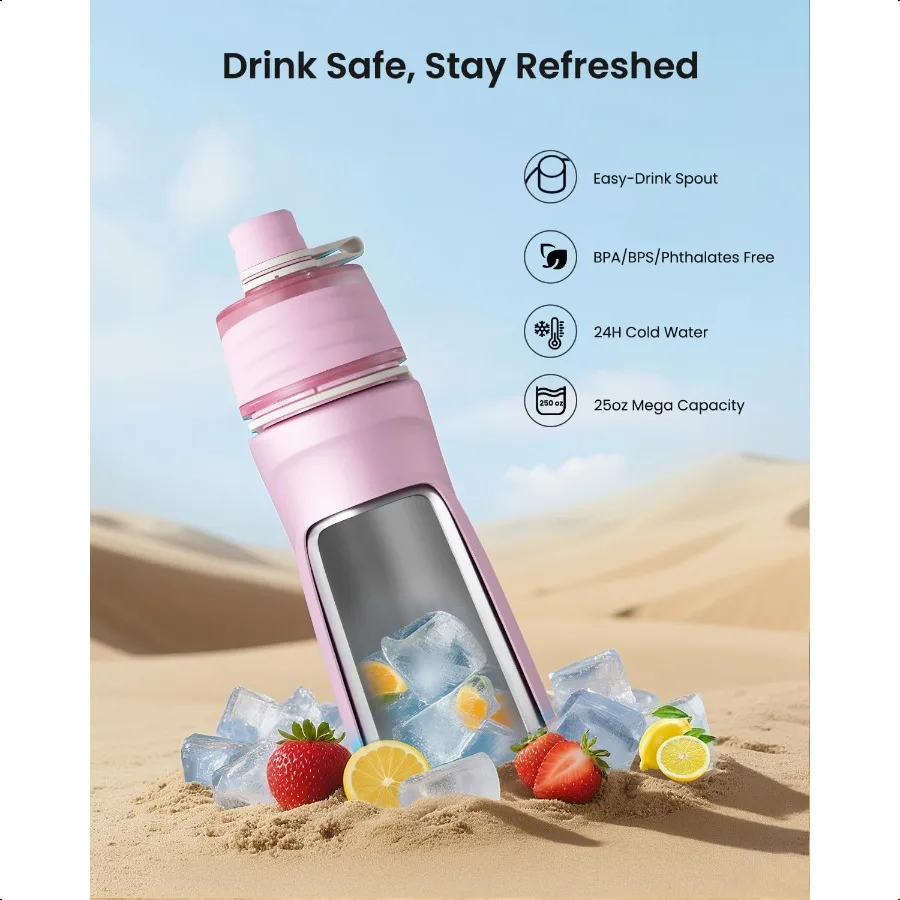 زجاجة مياه رياضية فولاذية 24 أونصة 2 في 1 وظيفة رشفة الرذاذ كبيرة BPA خالية قابلة لإعادة الاستخدام 100 مانعة للتسرب مع مقبض حمل خفيف الوزن وبسيط #4