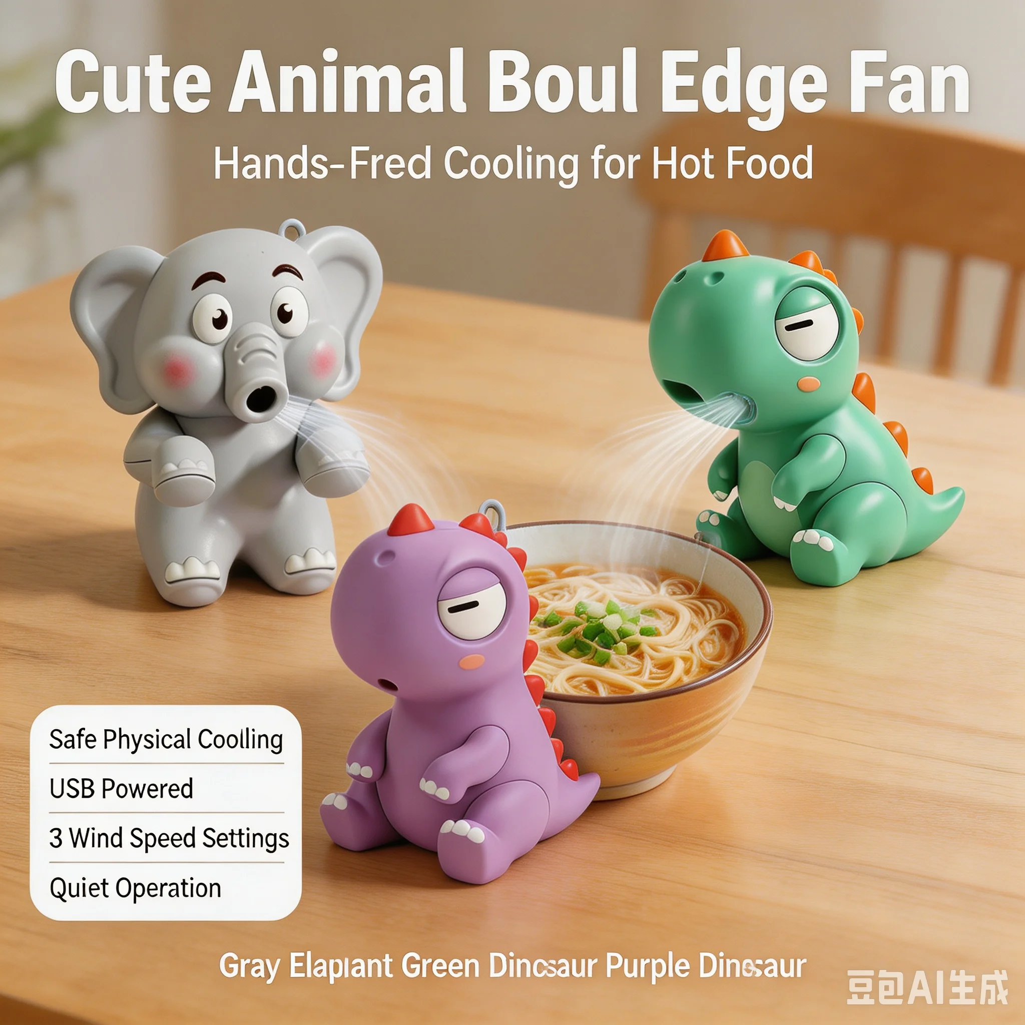 Mini Clip On Food Fan Cute Dinosaur Elephant Shape USB Charging Food Cooler for Hot Noodle Congee Cup Bowl Kids Gift