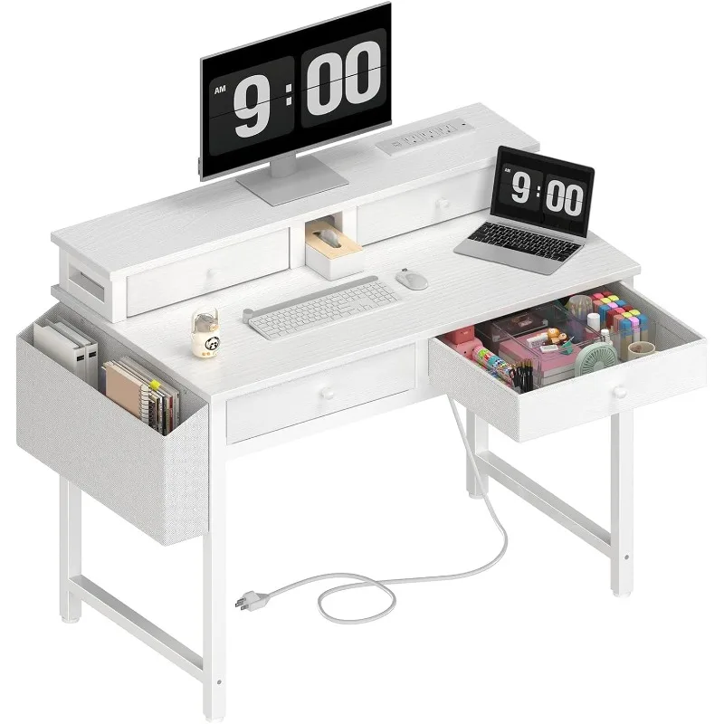 

Small White Desk with Fabric Drawers for Bedroom, 32 inch Vanity Makeup Desk with Drawers Storage for Home Office, Writi