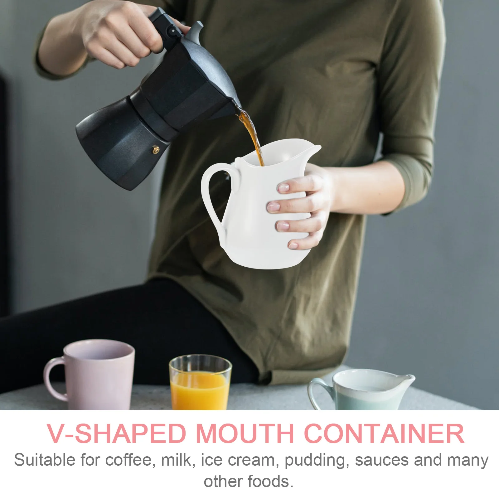 

1Pcs Premium Ceramic Milk Cup V-Shaped Mouth Container Adorable Design for Coffee Milk Ice Cream Pudding Long Term Use