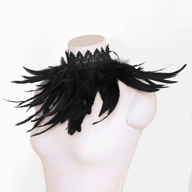 Viktorianischer Stil Feder-Spitzenkragen Feder-Handgelenksmanschetten Halloween-Kostüm-Accessoire Bühnenshow Cosplay-Schal & Manschette für Party – Detail 9