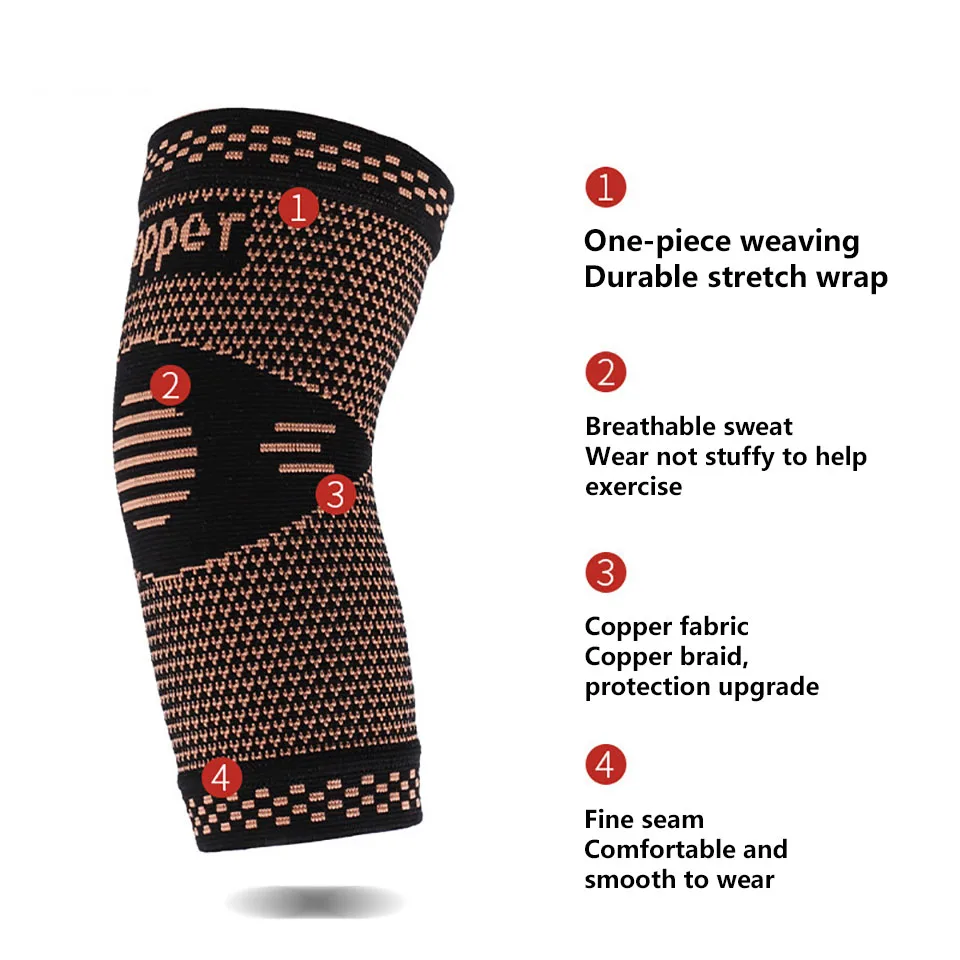 1 stuks elleboogbeschermer koper ionen antislip ademend gebreid nylon warm sportarmbeschermer fitness peesschede beschermende uitrusting unisex