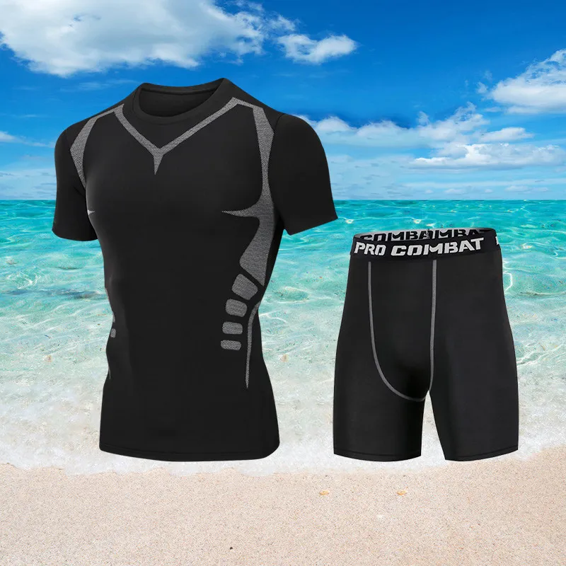 

Men's swimsuit long sleeve men's swim shorts swimsuit full body hot spring diving suit sun protection swimsuit short sleeve set