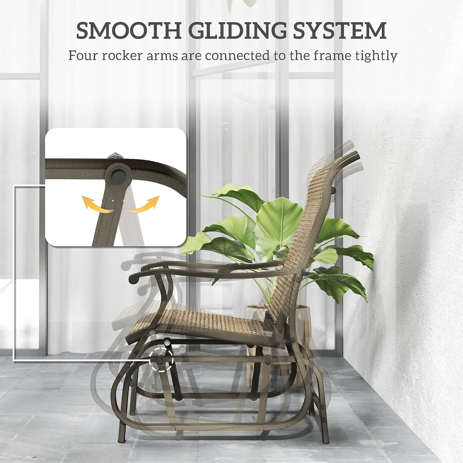 3-Piece Outdoor Gliders Set Steel Frame Patio Light Mixed Brown