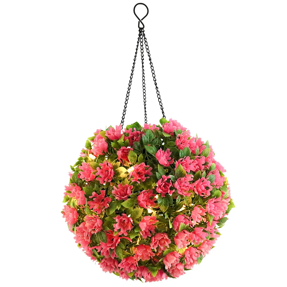 

Pink Flower Pendant Light Solar Powered Artificial Hanging Topiary Ball For Garden Wedding Outdoor Decor Led Solar Lamp