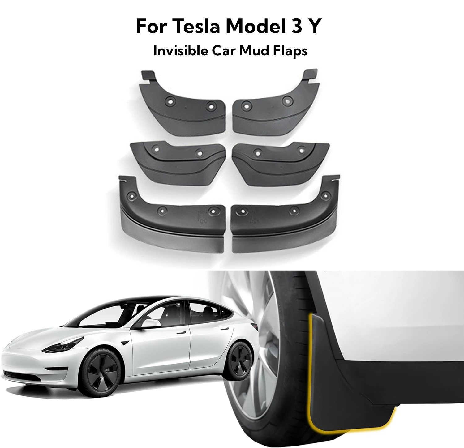 

For Tesla Model 3 / Y Car Wheel Mud Flaps Invisible Splash Guards MudFlaps Front Rear Fenders No Drilling Mudguards Protector