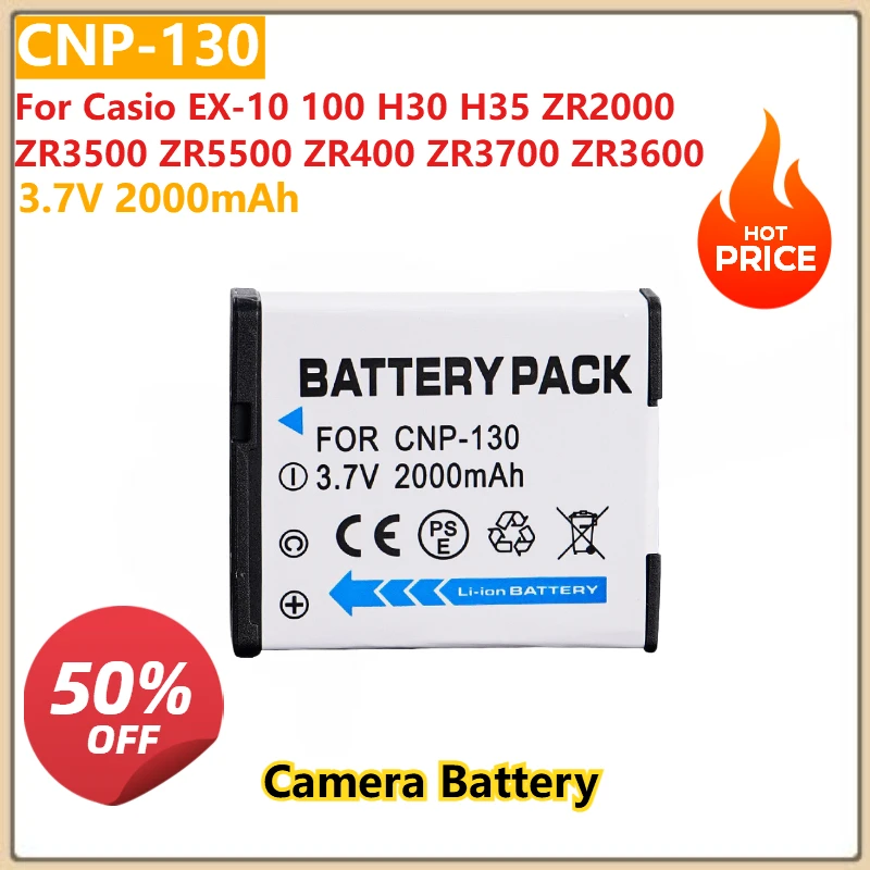 

Replacement Camera Battery NP-130 CNP-130 3.7V 2000mAh For Casio EX-10 100 H30 H35 ZR2000 ZR3500 ZR5500 ZR400 ZR3700 ZR3600