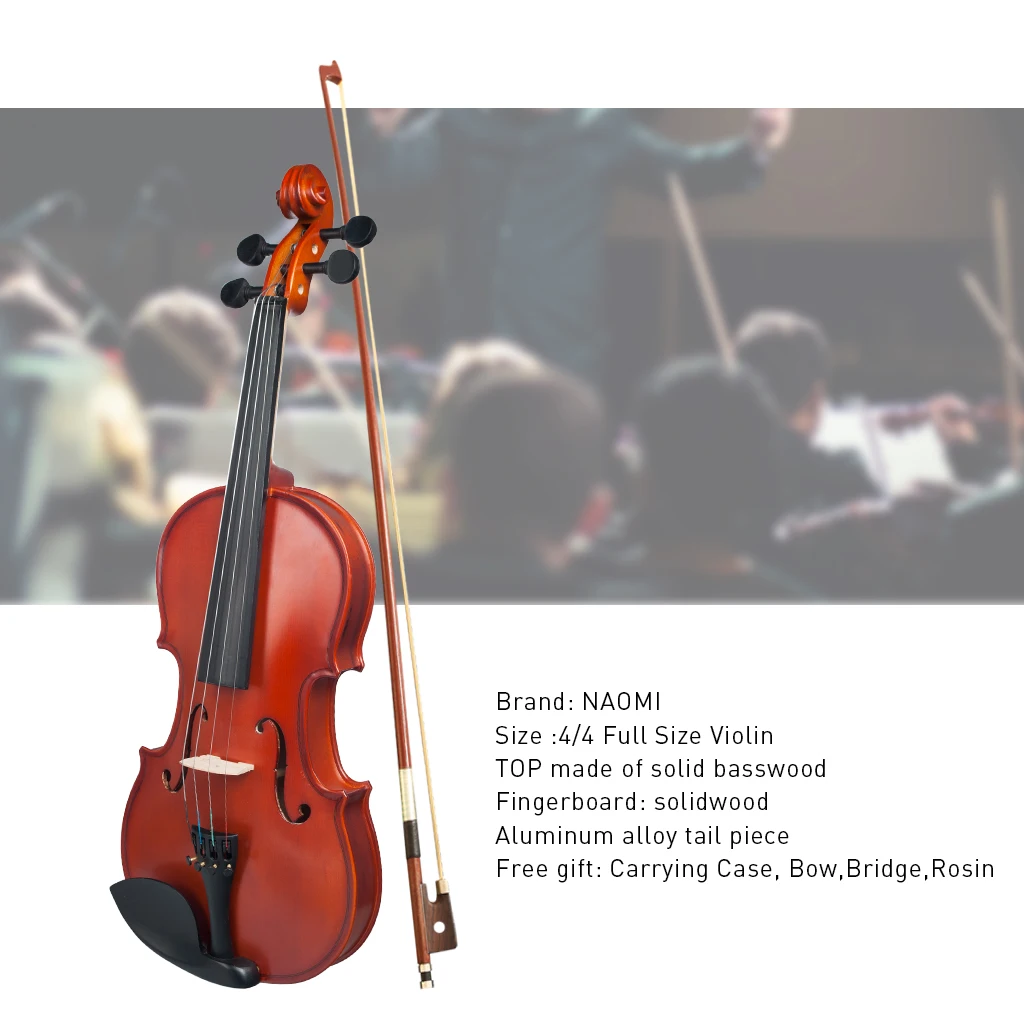 Matte Finish Acoustic Violin Set 4/4 3/4 1/2 1/4 1/8 Basswood Fiddle Set W/ Brazilwood Bow Carrying Case For Beginner Student