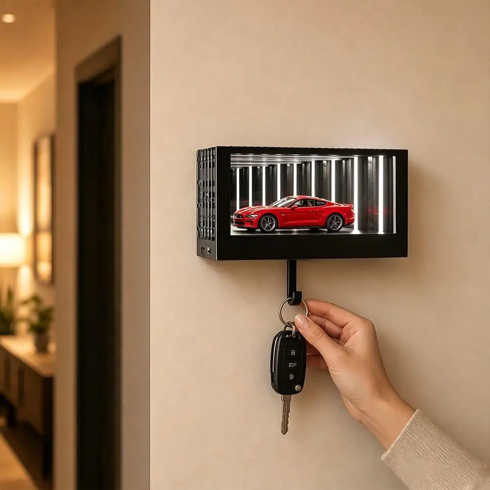 LED Light Car Poster Key Holder Wall Mounted Key Hook Box Modern Home Entrance Decor Storage Rack With Hanging Hook Llavero 키홀더