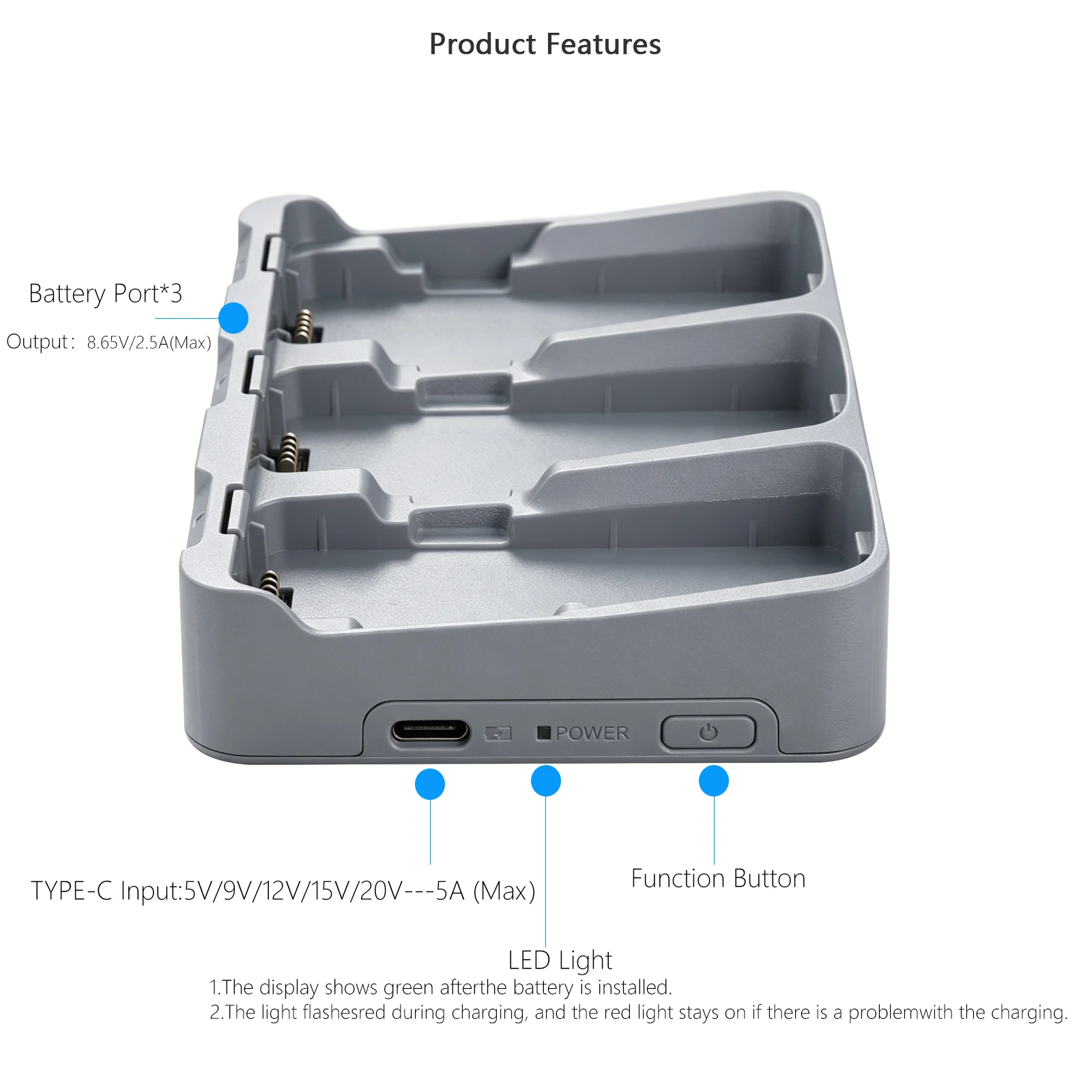 Probty 3-Bay Batterieladegerät für DJI Neo 2 Smart Charging Hub Schnellladung für DJI NEO 2 Drohnenzubehör ﻿ – Detail 5