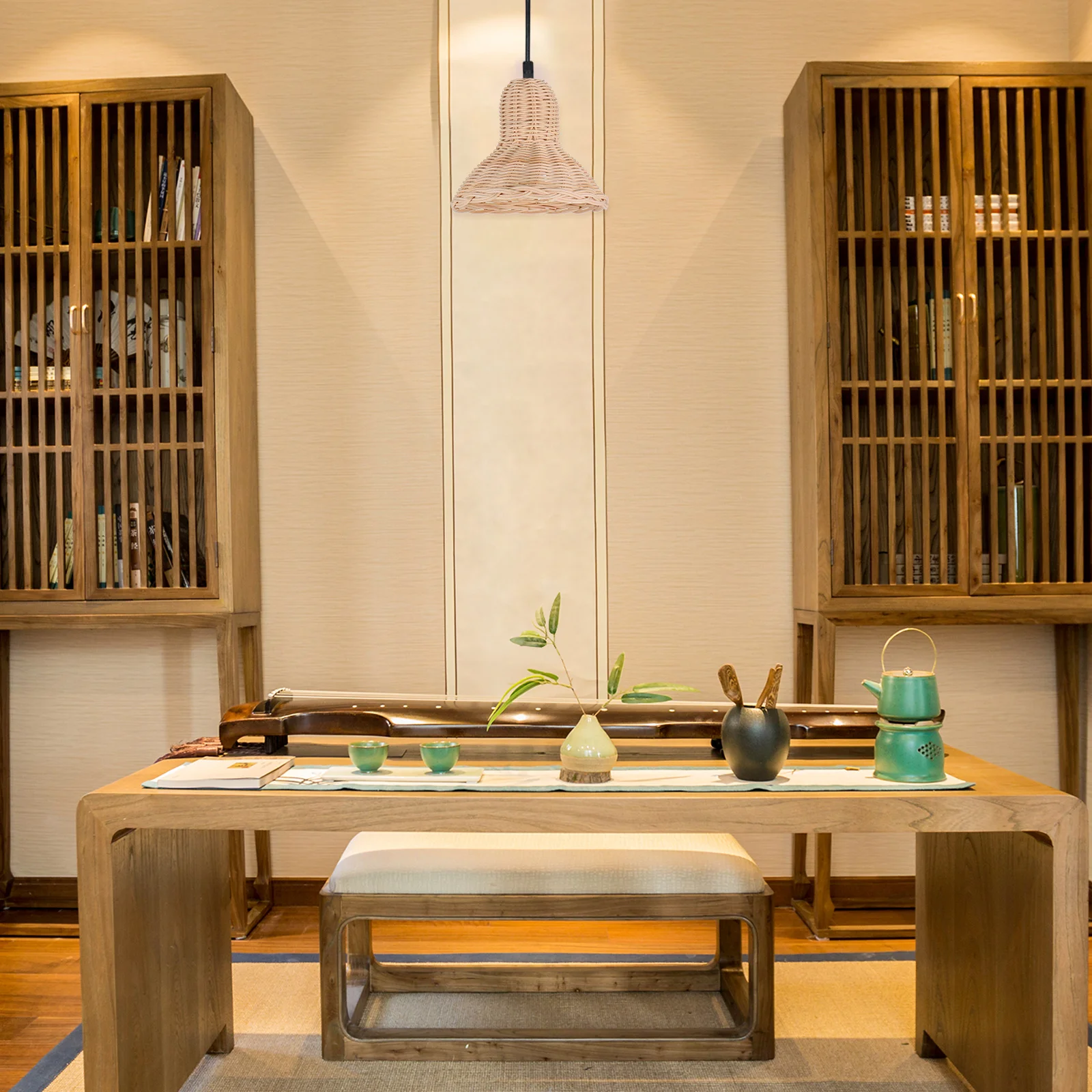 

Rattan Handwoven Lampshade Pendant Shade Replacement Hanging Wicker Lamp Cover for Table Floor Lamp Rustic Style Vintage Decor