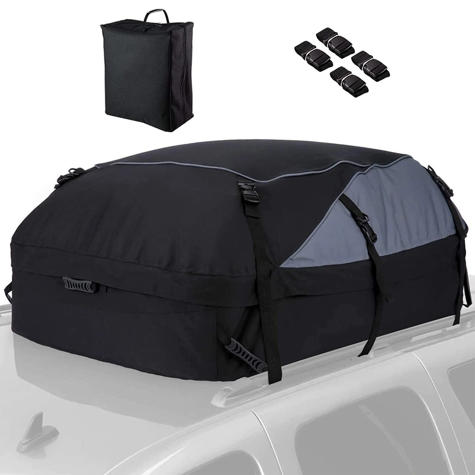 

600D Oxford Cloth Car Luggage Bag Outdoor SUV Foldable Roof Bags, Size: M: 130 × 100 × 45cm(Black+Gray)