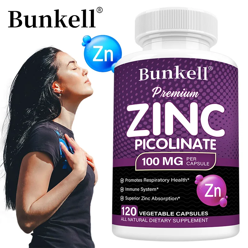 High Potency Premium Zinc Picolinate 100mg - 120 Capsules for Adults, Immune Support and Skin Health - Non-GMO and Gluten